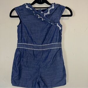 Janie and Jack Blue Girls  Romper with White Embroidery Sz 6